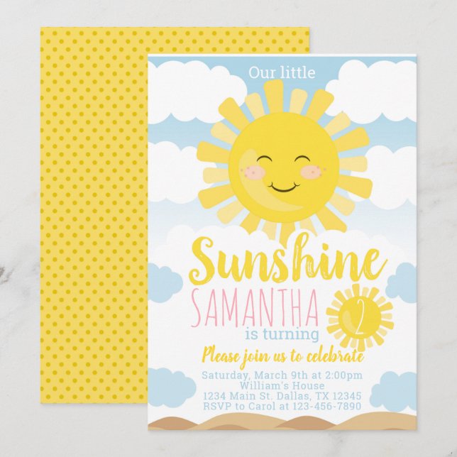 Invitación a la fiesta de cumpleaños Sunshine (Anverso / Reverso)