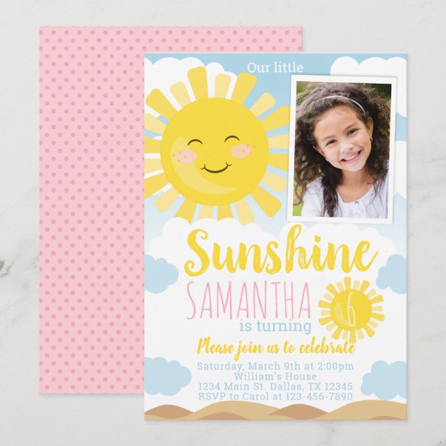 Invitación a la fiesta de cumpleaños Sunshine (Anverso / Reverso)