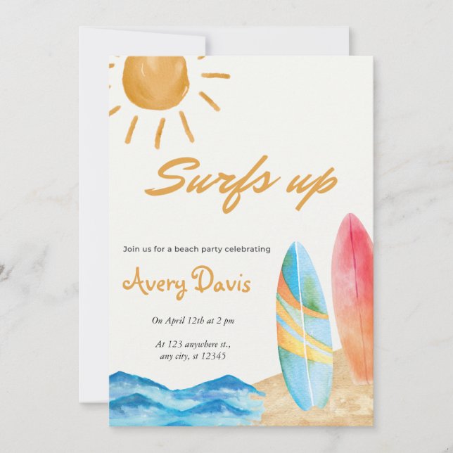 Invitación a la fiesta de cumpleaños Surfs Up Beac (Anverso)