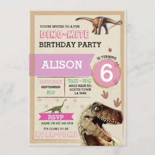 Invitación a la fiesta de cumpleaños T-Rex Dino Pi