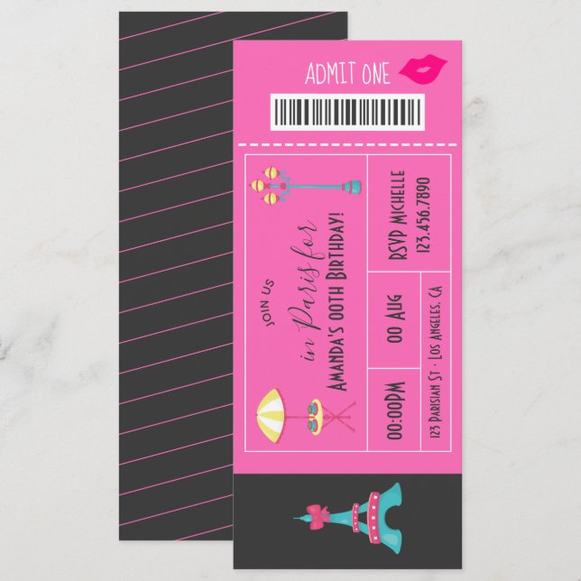 Invitación a la fiesta de cumpleaños temática de P (Anverso / Reverso)