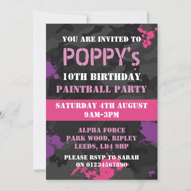Invitación a la fiesta de cumpleaños temática de P (Anverso)