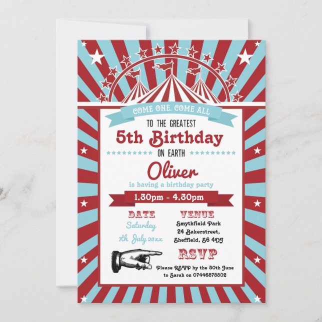 Invitación a la fiesta de cumpleaños temática del  (Anverso)
