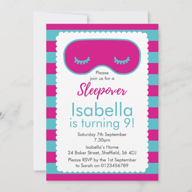 Invitación a la fiesta de cumpleaños temática Slee (Anverso)