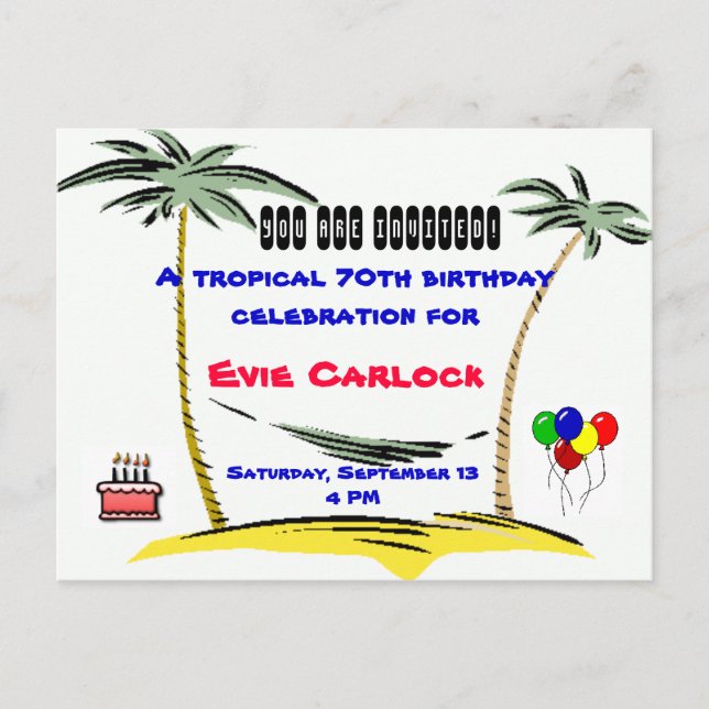 Invitación a la fiesta de cumpleaños tropical (Anverso)