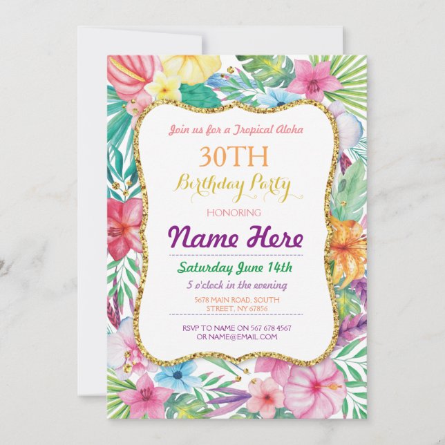 Invitación a la fiesta de cumpleaños tropical de A (Anverso)