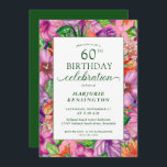 Invitación a la Fiesta de Cumpleaños Tropical Flor<br><div class="desc">Luminosas y elegantes invitaciones a la fiesta de cumpleaños 60 de la Flora Tropical con elegantes y modernas flores de acuarela tropical como jazmín, hibiscus, plumeria, ave del paraíso, así como hojas tropicales. La parte trasera es una isla verde tropical. Perfecto para su celebración de lujo o luau. El año...</div>