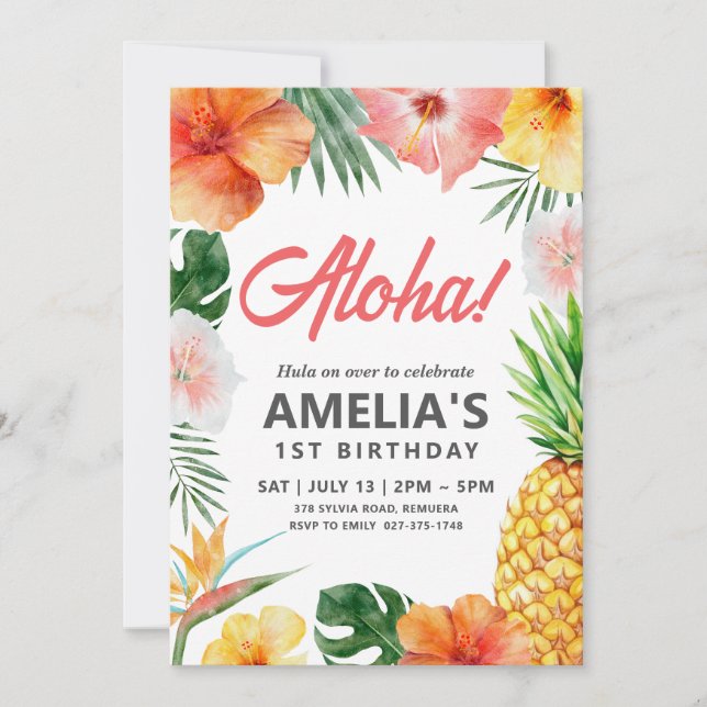 Invitación a la Fiesta de Cumpleaños Tropical Hawa (Anverso)