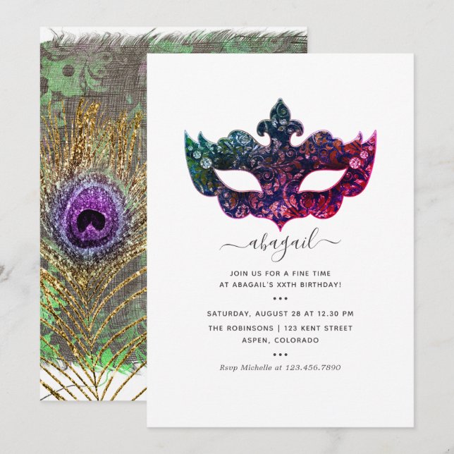 Invitación a la fiesta de cumpleaños tropical Mard (Anverso / Reverso)