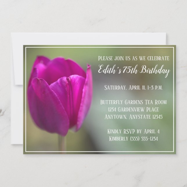 Invitación a la fiesta de cumpleaños Tulip (Anverso)