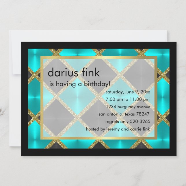 Invitación a la fiesta de cumpleaños Turquoise Bla (Anverso)