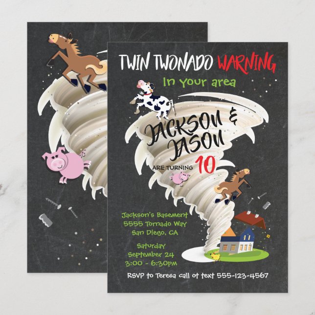 Invitación a la fiesta de cumpleaños Twin Tornado (Anverso / Reverso)