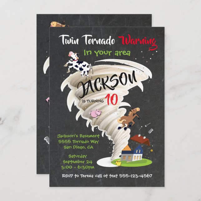 Invitación a la fiesta de cumpleaños Twin Tornado (Anverso / Reverso)