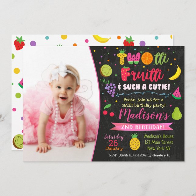 Invitación a la fiesta de cumpleaños Twotti frutti (Anverso / Reverso)
