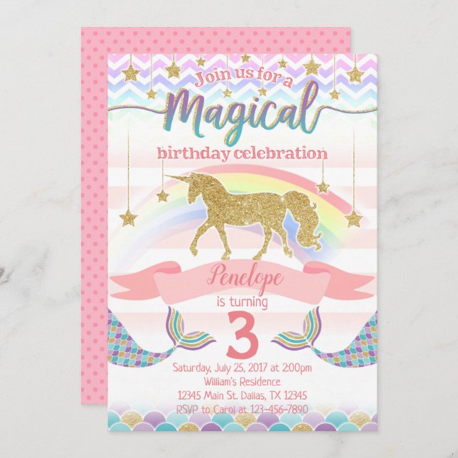 Invitación a la fiesta de cumpleaños Unicornio de  (Anverso / Reverso)