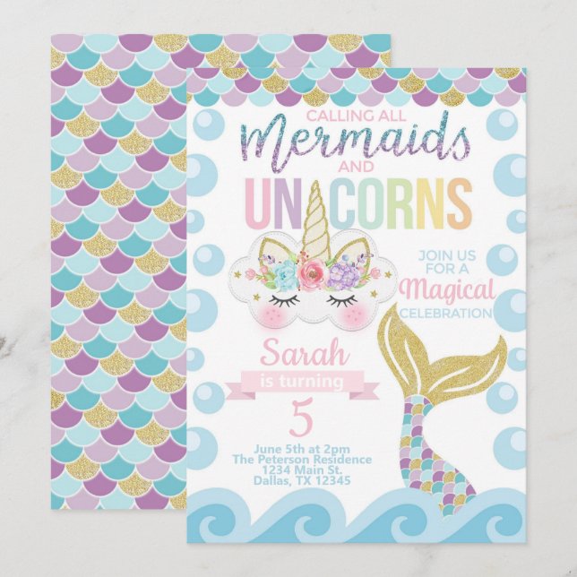 Invitación a la fiesta de cumpleaños Unicornio de  (Anverso / Reverso)