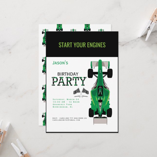Invitación a la fiesta de cumpleaños verde para ni (Anverso/Reverso In Situ)