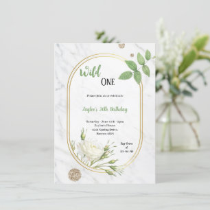 Invitación a la fiesta de cumpleaños verde y blanc