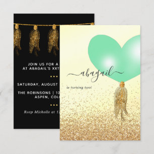 Invitación a la fiesta de cumpleaños verde y oro y
