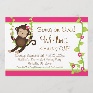 Invitación a la fiesta de cumpleaños verde y rosa