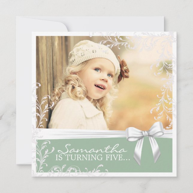 Invitación a la fiesta de cumpleaños verde y rosa  (Anverso)