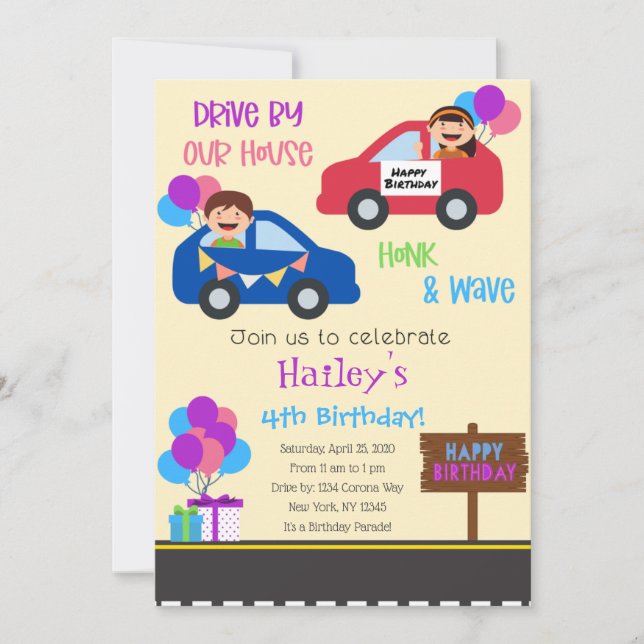 Invitación a la fiesta de cumpleaños vertical de d (Anverso)