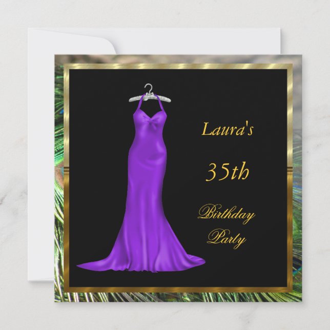 Invitación a la fiesta de cumpleaños vestido púrpu (Anverso)