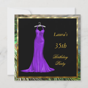 Invitación a la fiesta de cumpleaños vestido púrpu