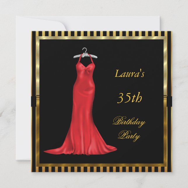 Invitación a la fiesta de cumpleaños Vestido rojo (Anverso)