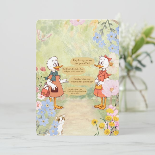 Invitación a la fiesta de cumpleaños vintage (Anverso de pie)