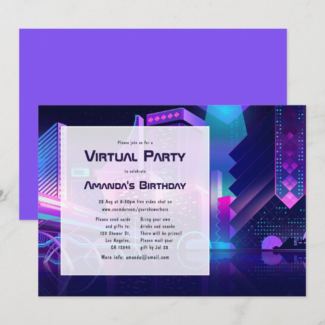 Invitación a la fiesta de cumpleaños virtual (Anverso / Reverso)