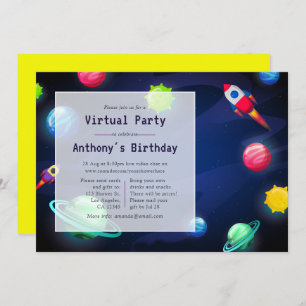 Invitación a la fiesta de cumpleaños virtual espac