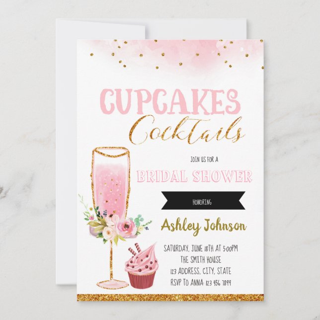 invitación a la fiesta de cupcakes y cócteles (Anverso)