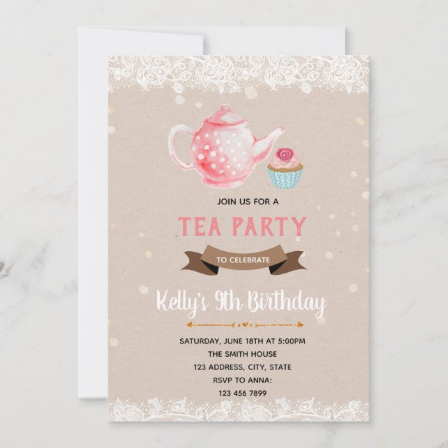 invitación a la fiesta de cupcakes y té (Anverso)