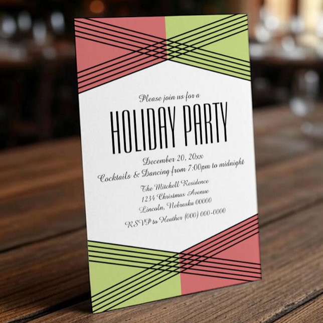 Invitación a la fiesta de degustación de color ver (Red Green Colorful Deco Holiday Party Invite)