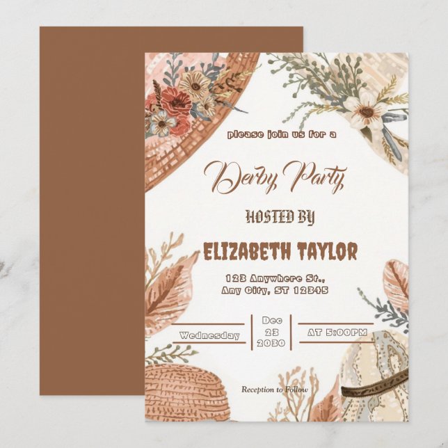 Invitación a la fiesta de derby de sombrero grande (Anverso / Reverso)