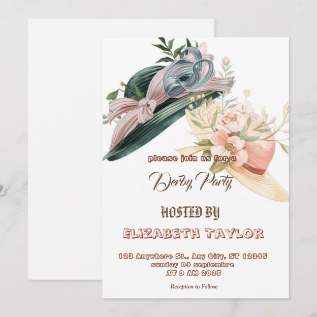 Invitación a la fiesta de derby de sombrero grande (Anverso / Reverso)