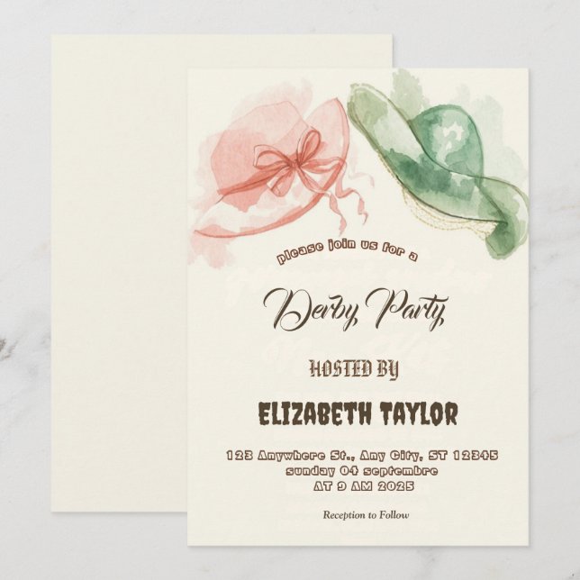 Invitación a la fiesta de derby de sombrero grande (Anverso / Reverso)