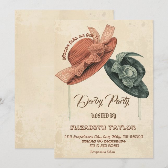 Invitación a la fiesta de derby de sombrero grande (Anverso / Reverso)