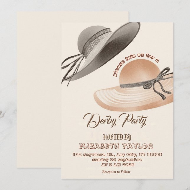 Invitación a la fiesta de derby de sombrero grande (Anverso / Reverso)