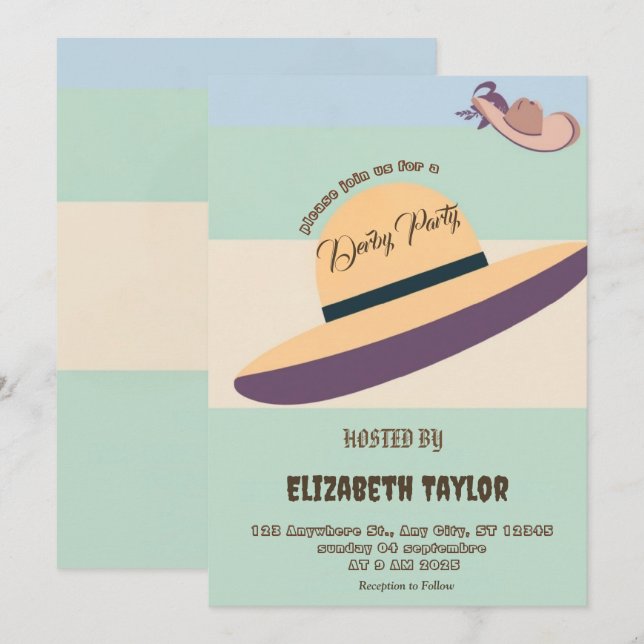 Invitación a la fiesta de derby de sombrero grande (Anverso / Reverso)