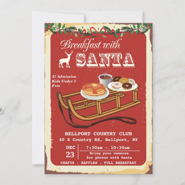 Invitación a la fiesta de desayuno con Santa (Anverso)