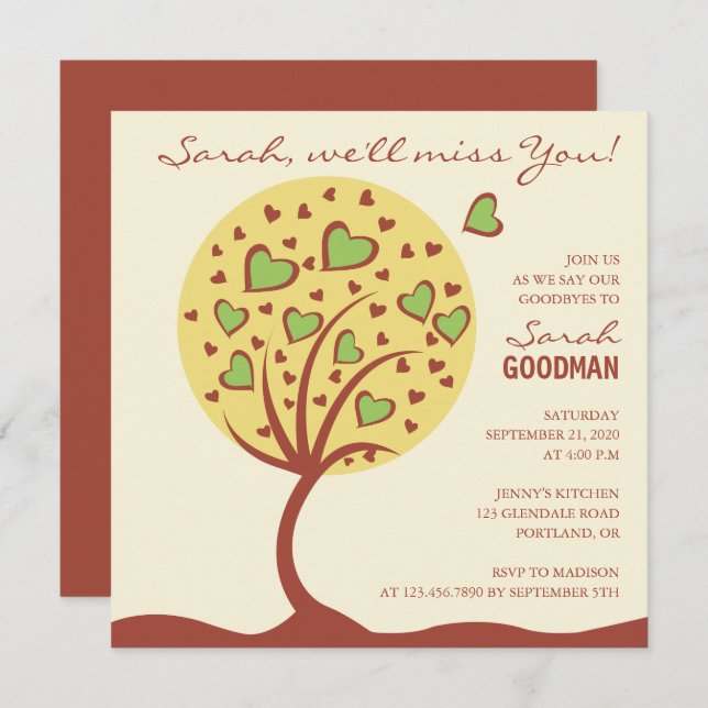 Invitación a la fiesta de despedida de Heart Tree (Anverso / Reverso)