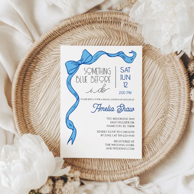 Invitación a la fiesta de despedida de soltera con (Something Blue Bow Bridal Shower Invitation)