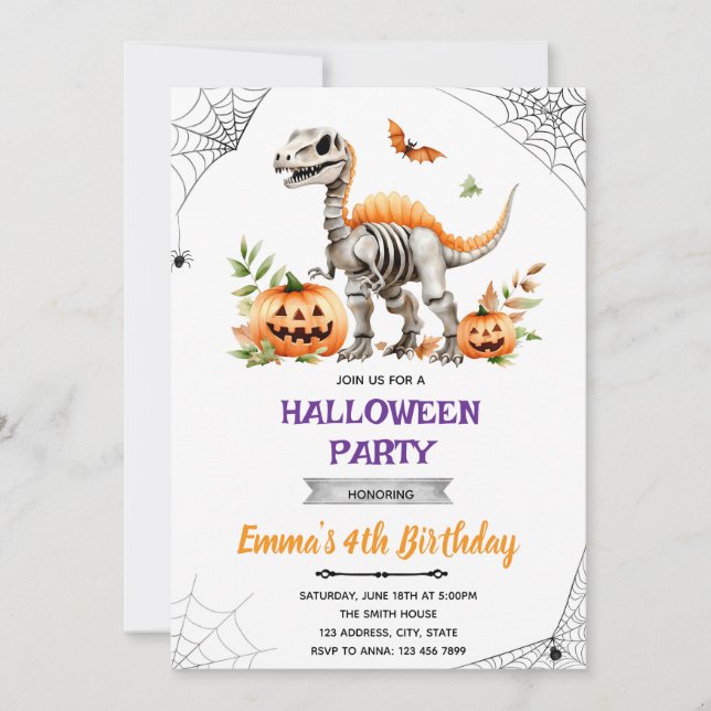Invitación a la fiesta de dinosaurios de Halloween (Anverso)