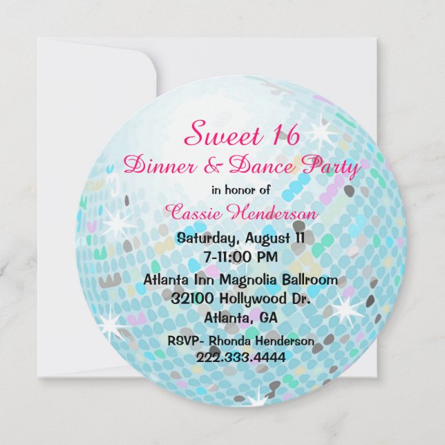 Invitación a la fiesta de Disco Ball Sweet 16 Part (Anverso)