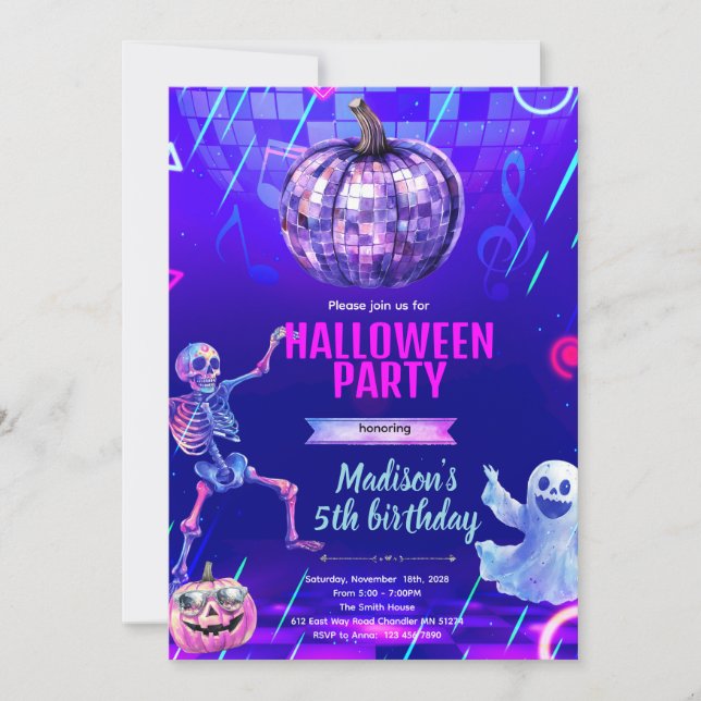 invitación a la fiesta de discom de halloween (Anverso)