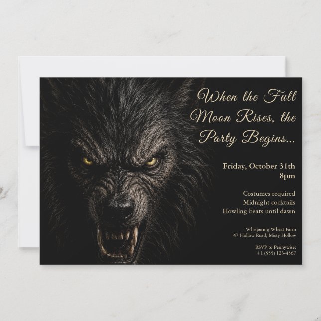 Invitación a la fiesta de disfraces de aullido de  (Anverso)