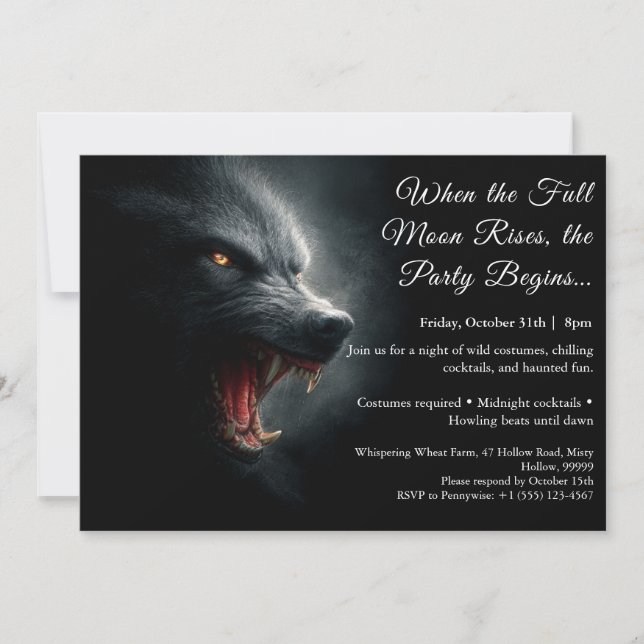 Invitación a la fiesta de disfraces de aullido de  (Anverso)