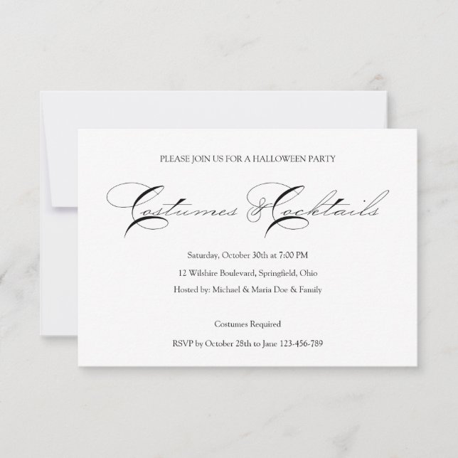 Invitación a la fiesta de disfraces de cócteles de (Anverso)